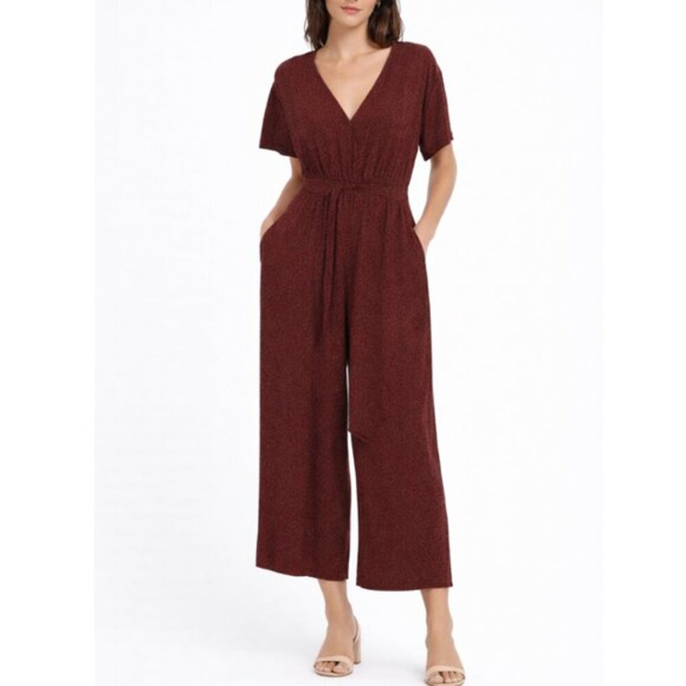 Rails Jet V-Neck Jumpsuit Women’s Size XS Rust‎ Spotted Wide Leg Belted Cropped